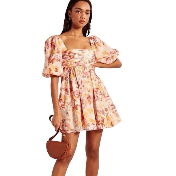 Abercrombie & Fitch Dresses & Skirts - Abercrombie Fitch Emerson Poplin Puff Sleeve Mini Dress Size L Cottage Feminine